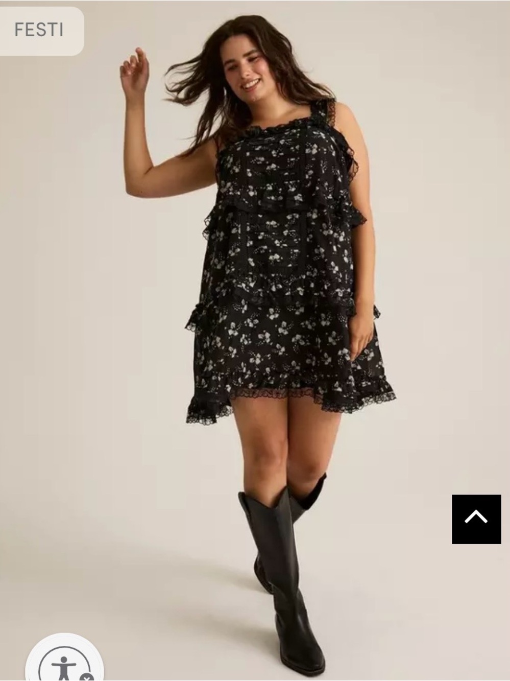 Festi Black Floral Ruffle Mini Dress